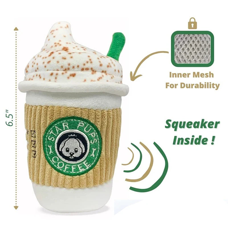 Plush Squeaky Chew Dog Toy | Coffee Cup