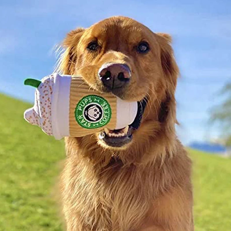 Plush Squeaky Chew Dog Toy | Coffee Cup